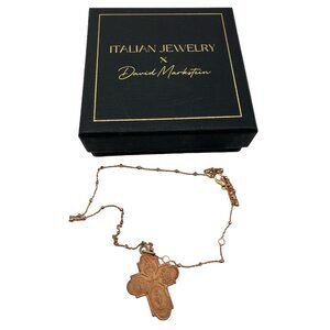 David Markstein Rose Over Sterling Silver Scapular Cross Pendant with 16 Chain